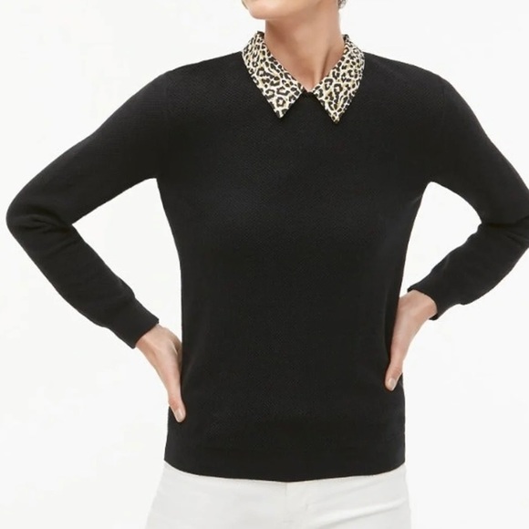 J. Crew Tops - NWT J. Crew Leopard Collar Layered Look Knit Top